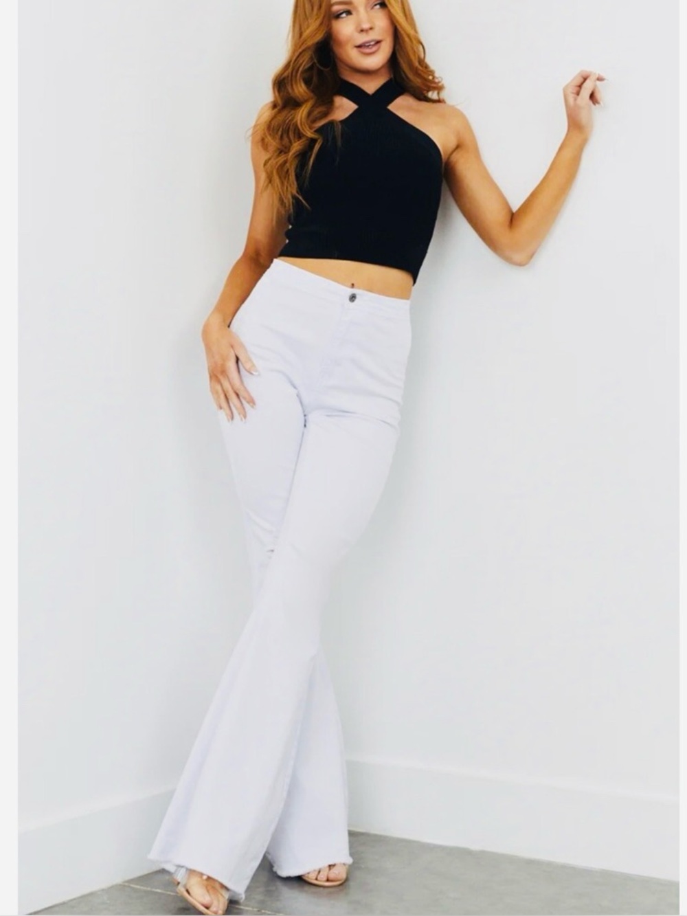 WHITE DENIM Highwaisted Belle Bottom Jeans